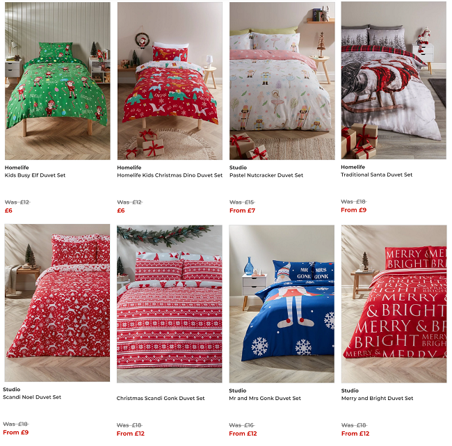 Screenshot of Christmas Bedding sale at Studio