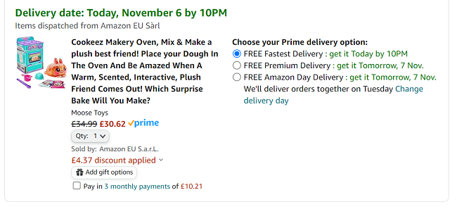 Screenshot of Cookeez Makery Oven for £30.62 at Amazon
