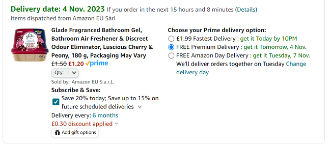Glade Fragranced Bathroom Gel Luscious Cherry & Peony £1.20 @ Amazon
