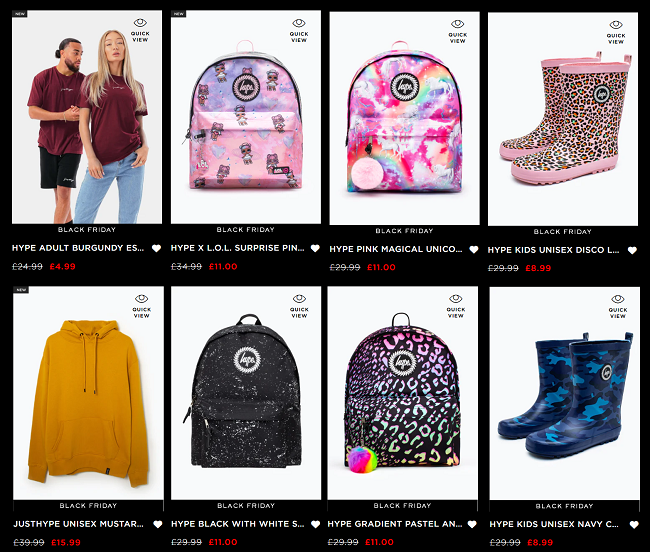 Screenshot of Black Friday sale at Hype