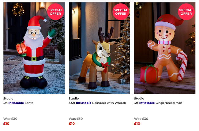 Screenshot of Christmas Inflatables for £10 each at Studio