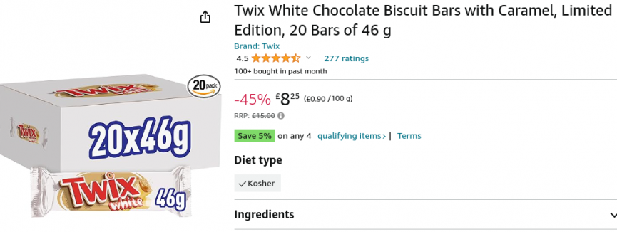 Twix White Chocolate Biscuit Bars with Caramel Limited Edition £8.25 @ Amazon