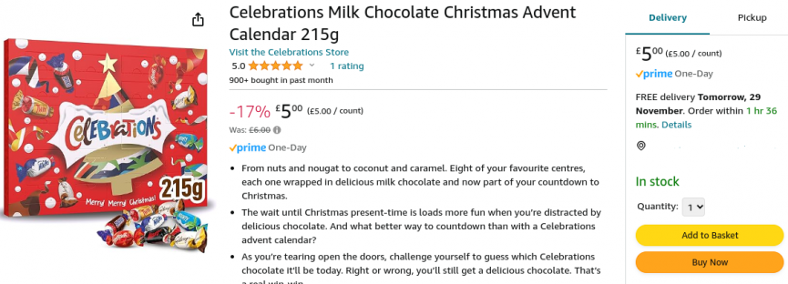 Celebrations Milk Chocolate Advent Calendar £5 @ Amazon