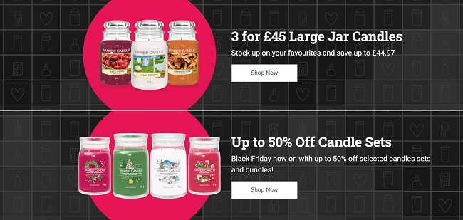 Screenshot of Black Friday offers at Yankee Candle