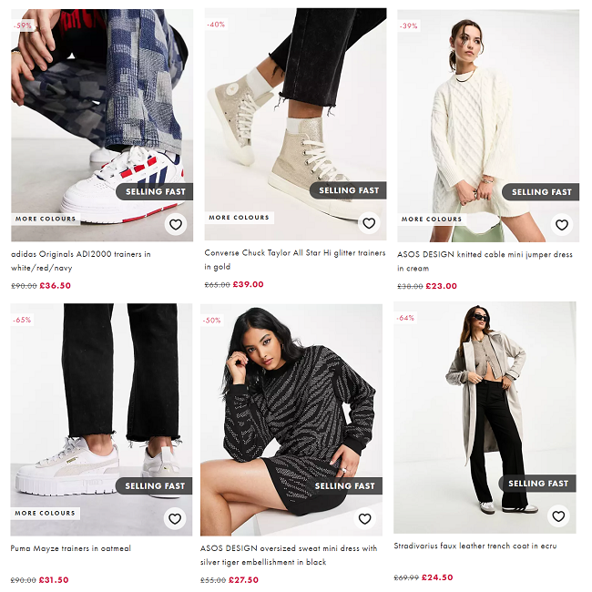 Screenshot of ASOS sale