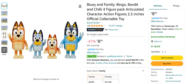 Bluey and Family: Bingo, Bandit and Chilli 4 Figure pack
