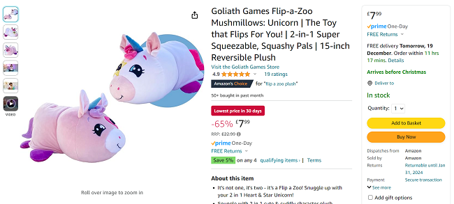 Screenshot of Flip-a-Zoo Mushmillows for £7.99 at Amazon