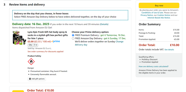 Screenshot showing Lynx Epic Fresh Gift Set 3 for £10 at Amazon