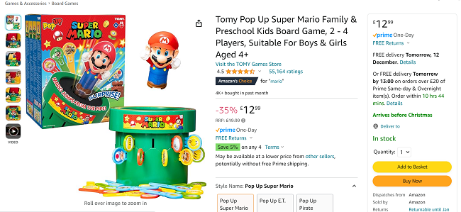 Screenshot of Pop Up Super Mario Game for £12.99 at Amazon