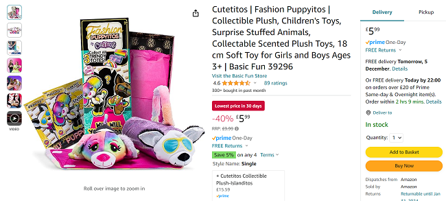 Screenshot of Cutetitos Fashion Puppyitos for £5.99 at Amazon