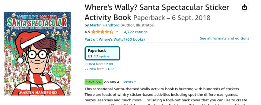  Where's Wally? Santa Spectacular Sticker Activity Book £1.17 @ Amazon