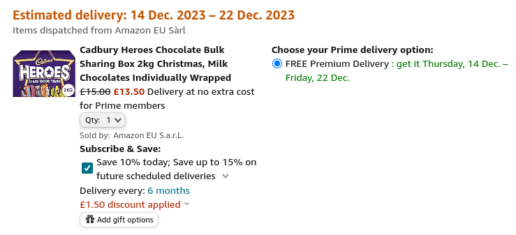 Cadbury Heroes Chocolate Bulk Sharing Box 2kg £13.50 @ Amazon