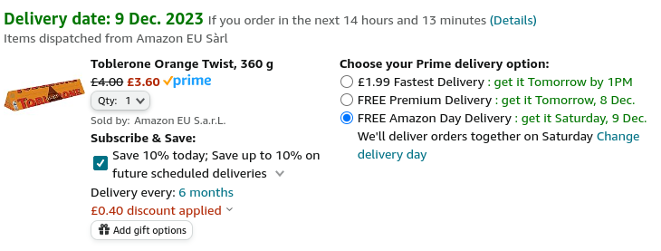 Toblerone Orange Twist 360g £3.60 @ Amazon