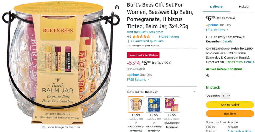  Burt's Bees Balm Jar Moisturising Gift Set £6.99 @ Amazon