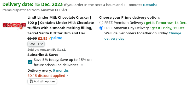 Lindt Lindor Milk Chocolate Cracker 100g £2.85 @ Amazon
