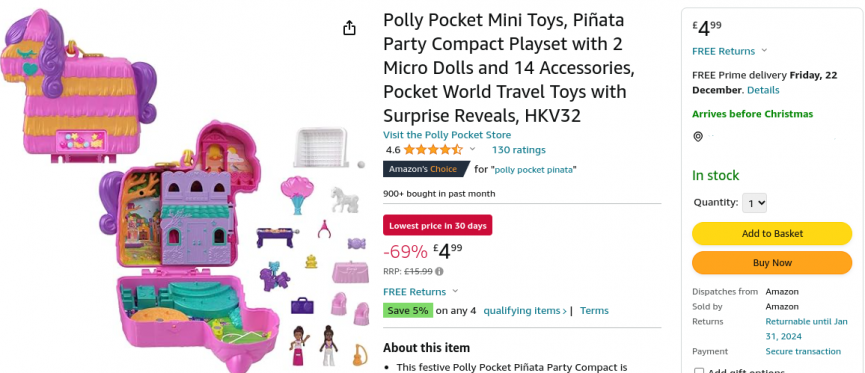 Polly Pocket Piñata Party Compact Playset £4.99 @ Amazon