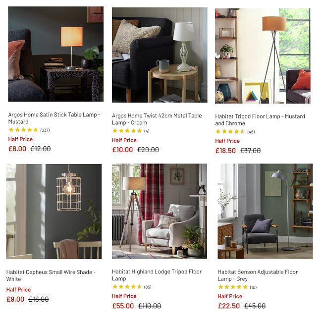 Screenshot of reduced lighting at Argos
