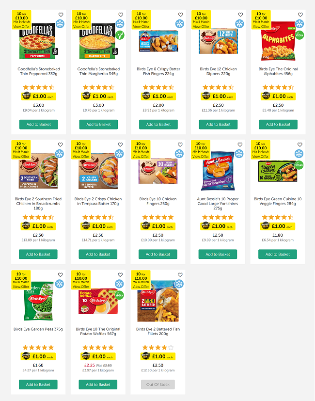 Screenshot of 'Easy Teas' 10 for £10 Selected Frozen Food Offer at Iceland