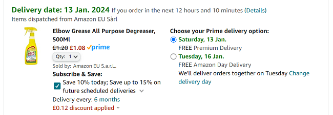 Screenshot of Elbow Grease 500ml All Purpose Degreaser for £1.08 at Amazon