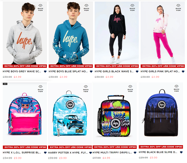 Screenshot showing sale items at Hype