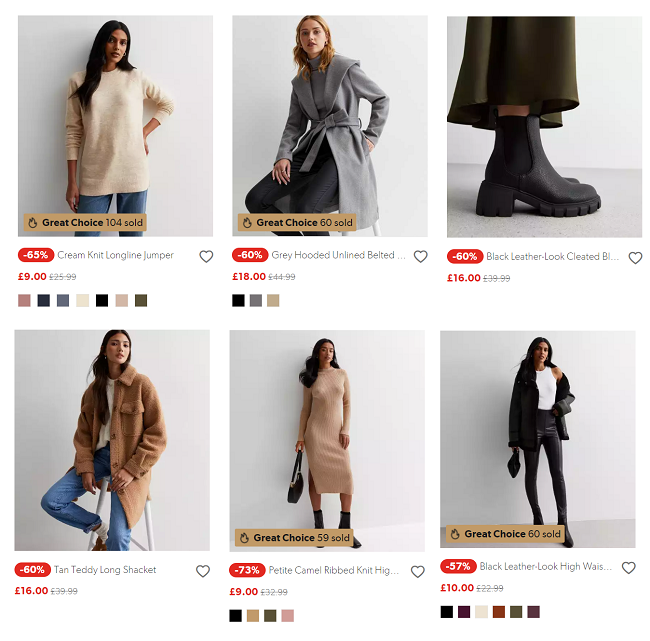 Screenshot of sale items at New Look
