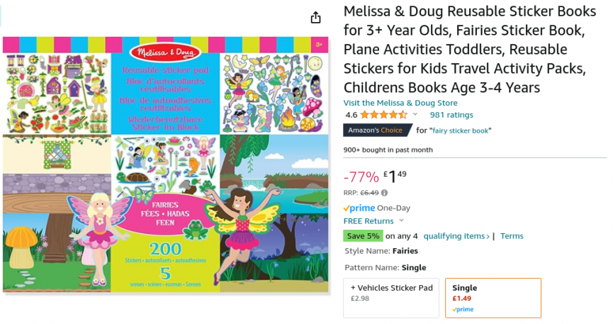 Melissa & Doug Reusable Fairy Sticker Book £1.49 @ Amazon