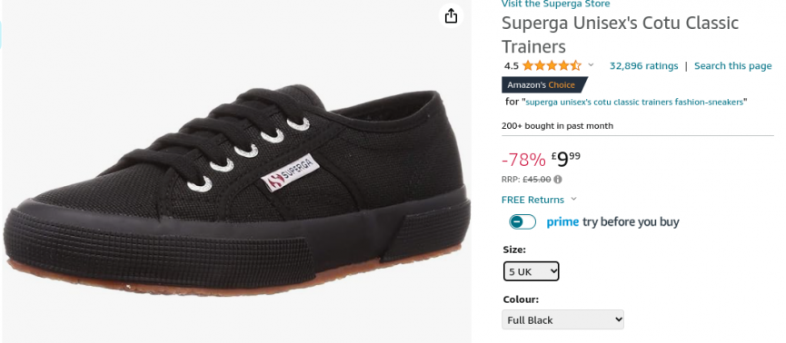 Superga Unisex Cotu Classic Trainers Black £9.99 @ Amazon