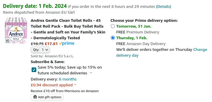  Andrex Gentle Clean Toilet Rolls 45 Pack £17.81 @ Amazon