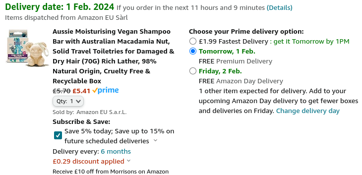 Aussie Moisturising Vegan Shampoo Bar £5.41 @ Amazon