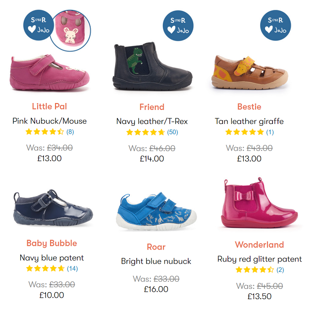 Screenshot showing sale items at Start-Rite