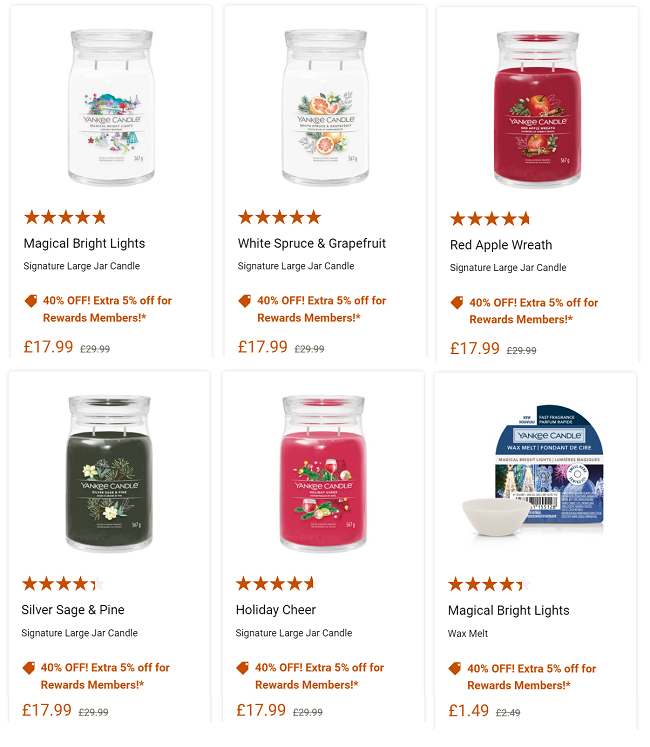 Screenshot of Yankee Candle sale