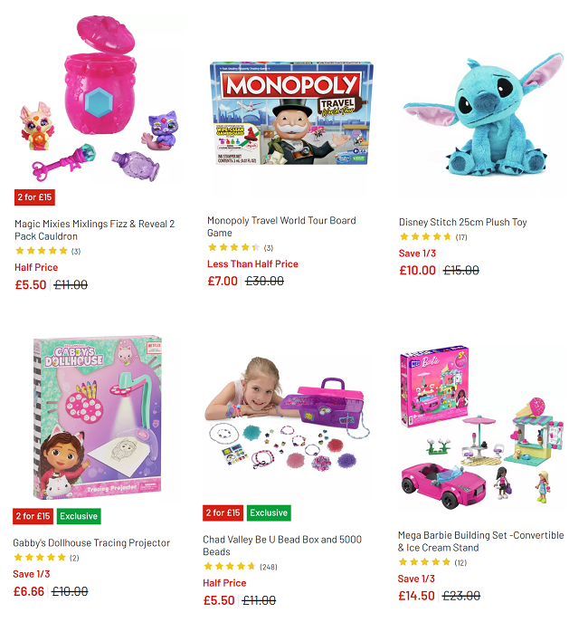 Screenshot of toy sale at Argos