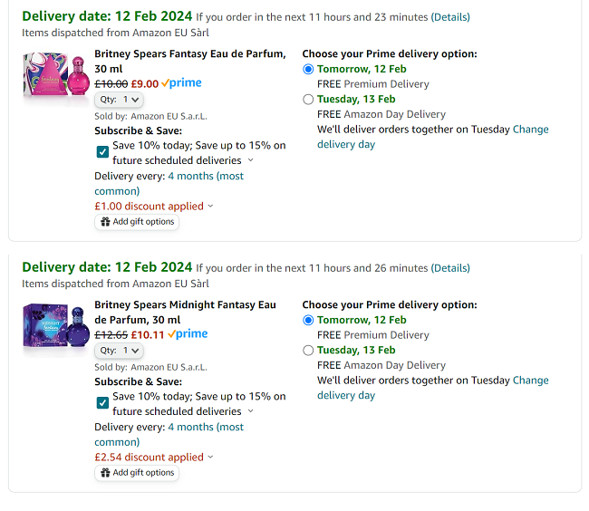 Screenshot showing reduced Britney Spears Eau de Parfum 30ml at Amazon