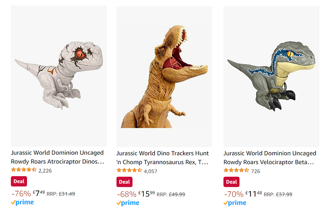 Screenshot showing reduced Jurassic World Dinosaur toys at Amazon