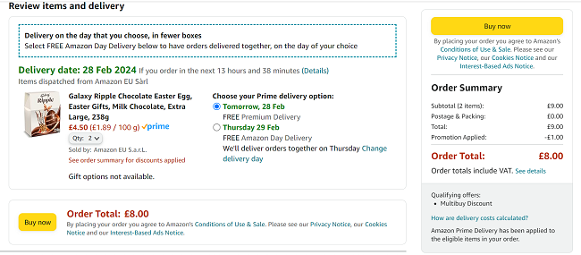 Screenshot showing Galaxy Ripple Extra Large Easter Egg 2 for £8 at Amazon