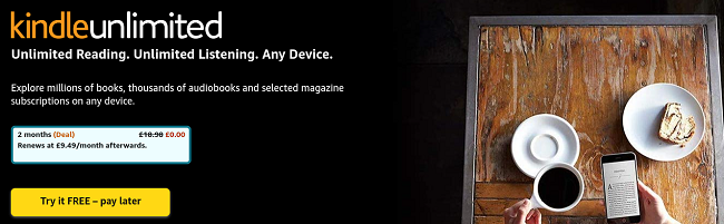 Screenshot showing Kindle Unlimited 2 Months Free at Amazon
