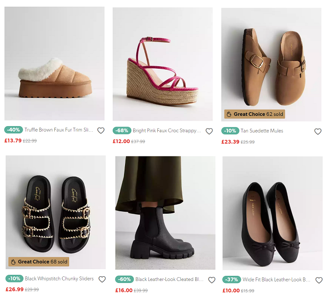 Screenshot of Up To 50% Off All Shoes & Boots offer at New Look