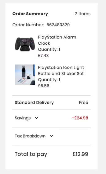 Screenshot showing PlayStation Gift Bundle for £12.99 with free delivery using code at IWOOT