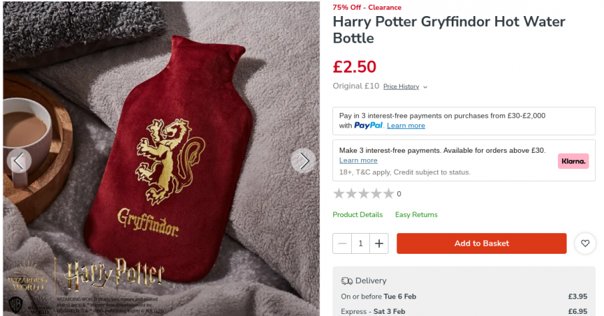 Harry Potter Hot Water Bottle Now £2.50 @ Dunelm