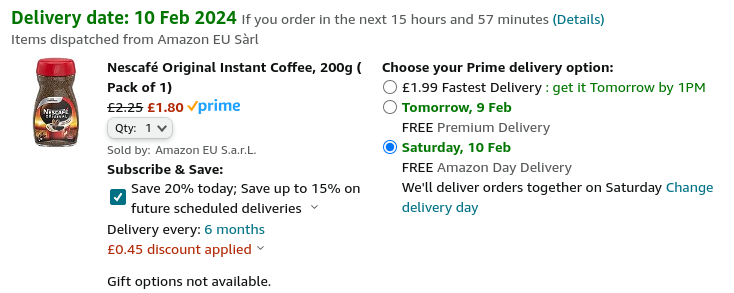 Nescafé Original Instant Coffee, 200g £1.80 @ Amazon