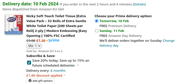 Nicky Soft Touch Toilet Tissue 32 Pack £7.20 @ Amazon