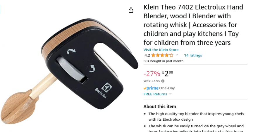 Theo Klein Electrolux Wooden Hand Blender £2.88 @ Amazon