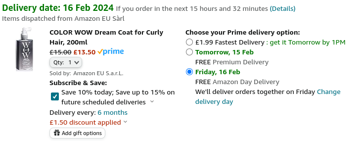 COLOR WOW Dream Coat for Curly Hair 200ml £13.50 @ Amazon