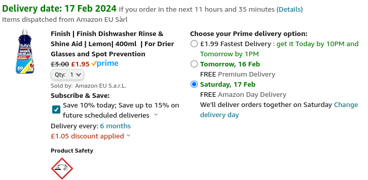 Finish Dishwasher Rinse & Shine Aid Lemon 400ml £1.95 @ Amazon