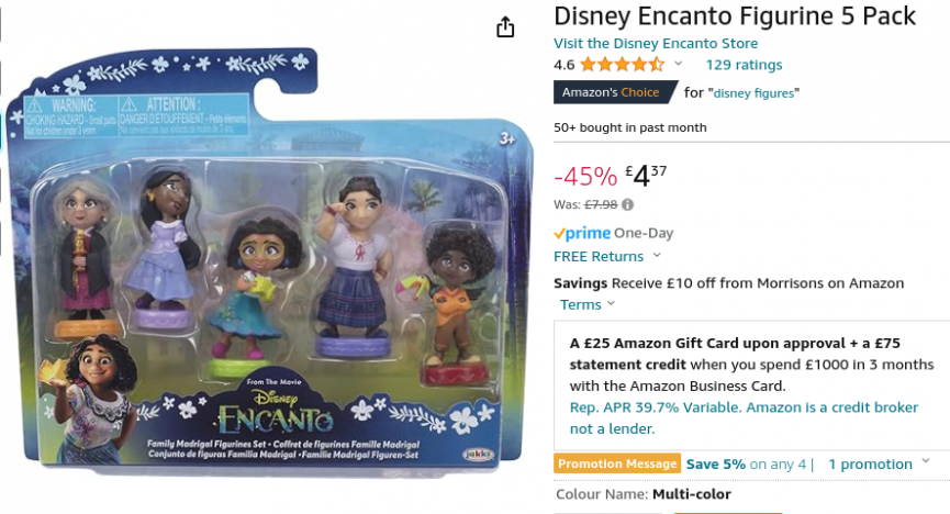 Disney Encanto Figurine 5 Pack £4.37 @ Amazon