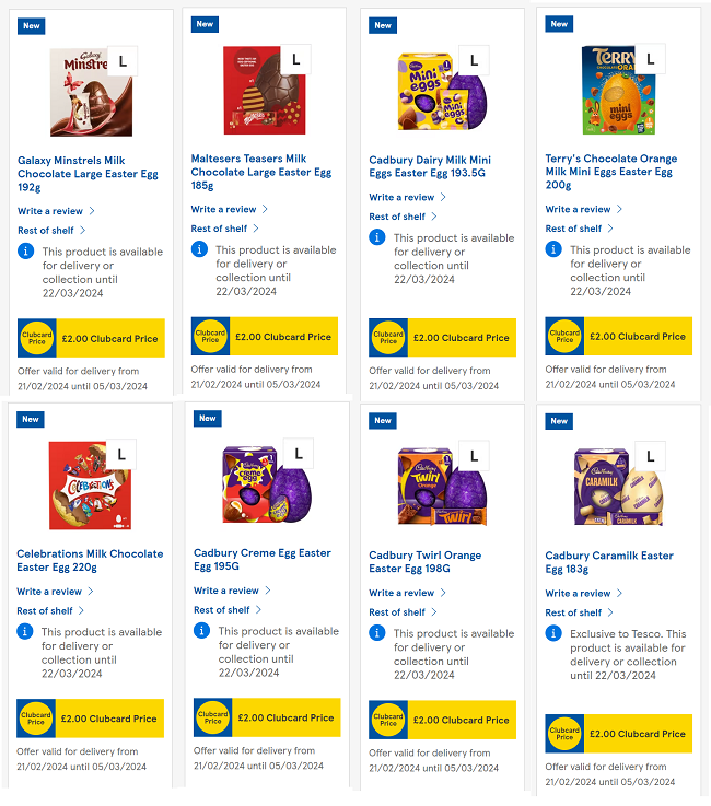 Large Easter Eggs £2 with Clubcard Tesco