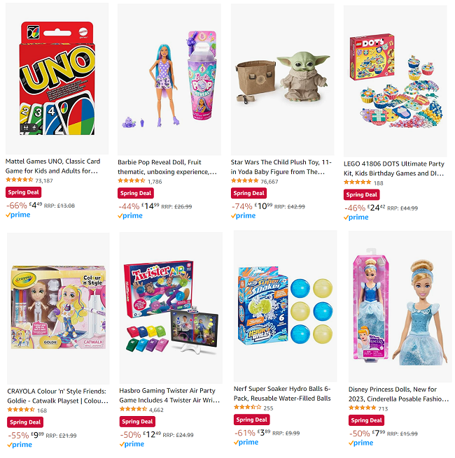 Screenshot showing toy deals at Amazon