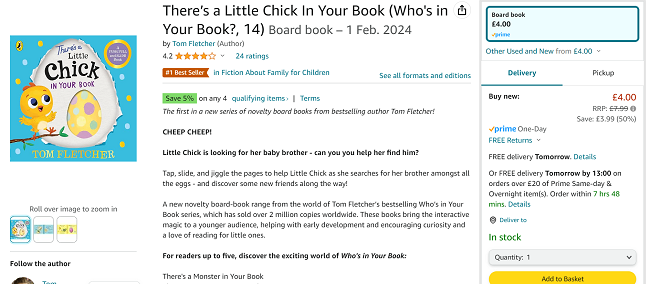 Screenshot showing There’s a Little Chick In Your Book for £4 at Amazon