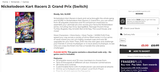 Screenshot showing Nickelodeon Kart Racers 2: Grand Prix Switch Game for £5 at Game