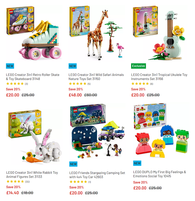 Screenshot showing 20% Off Selected LEGO Sets offer at Argos